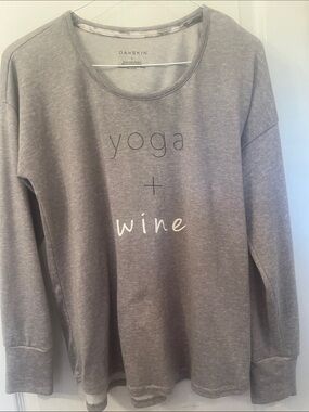 Danskin Gray Pullover Sweatshirt with "yoga + wine" Print